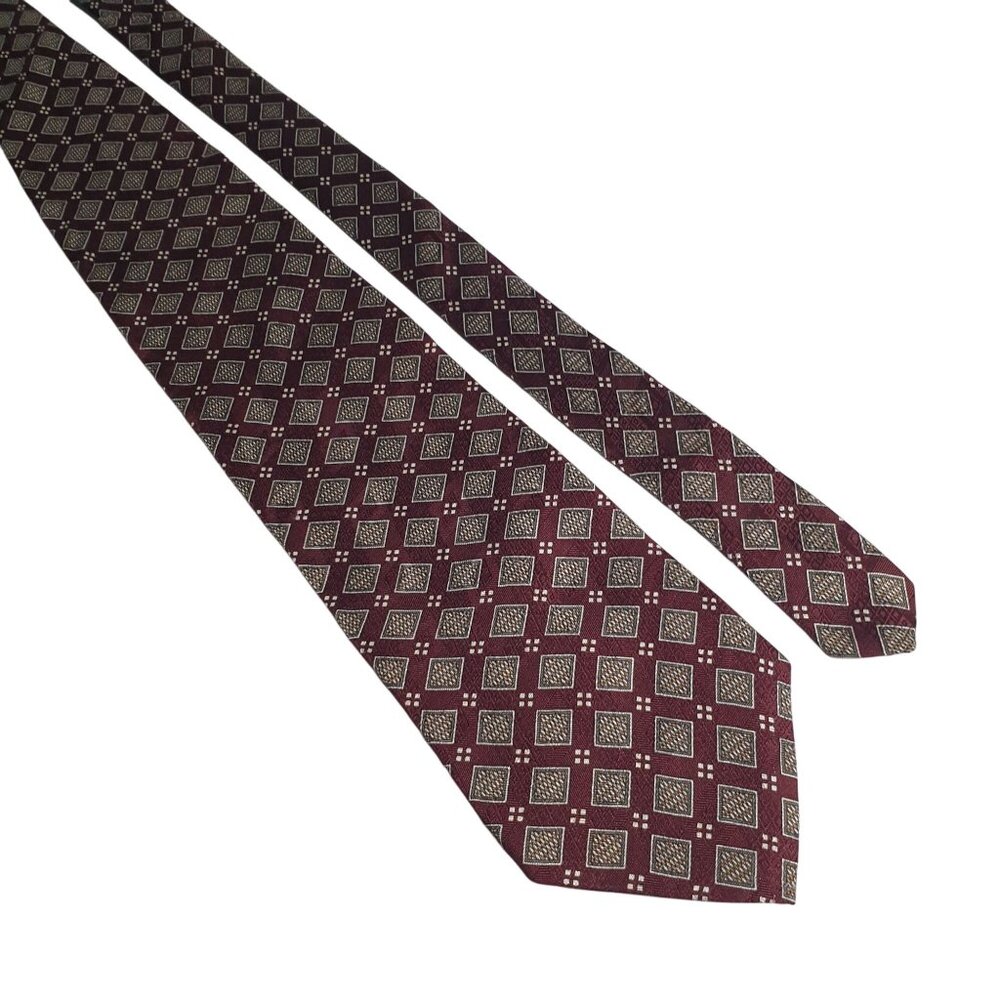 Kenneth Cole New York Tie Men Burgundy Diamond Pattern Silk Necktie Dad Gift